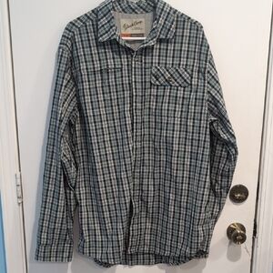 Duck Camp Long Sleeve Blue Plaid Nylon Vented Fishing Shirt Size XLT